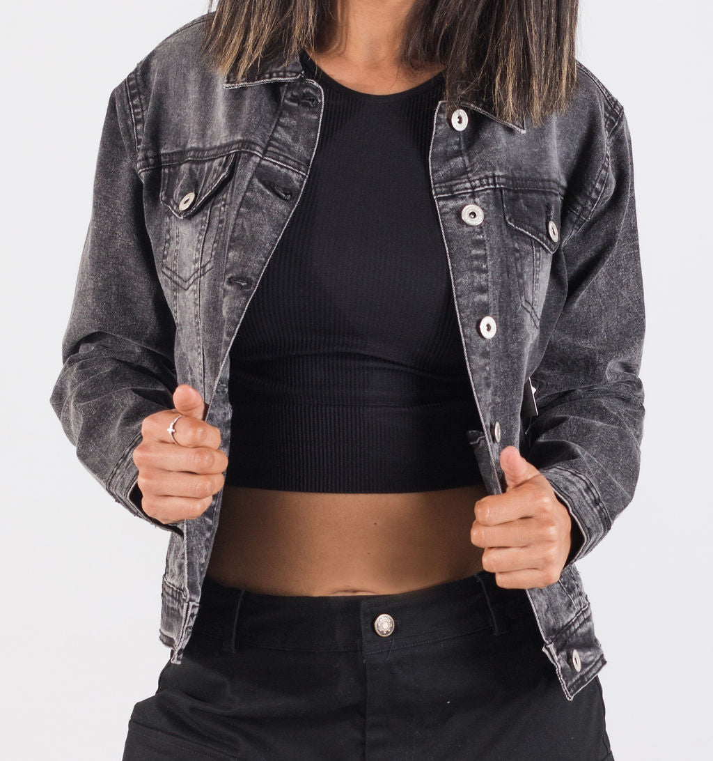 Fashion Casual Cropped Black Jean Jacket @ Best Price Online
