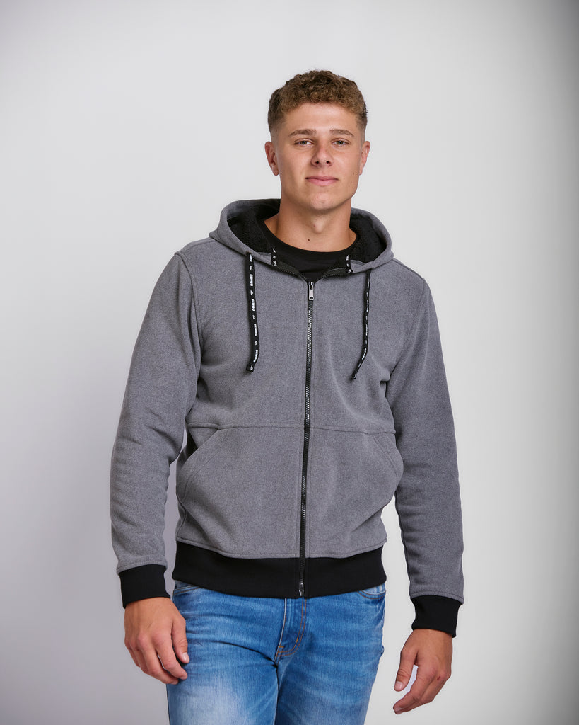 ZIP THROUGH HOODIE SHERPA - BLACK – SenquOnline