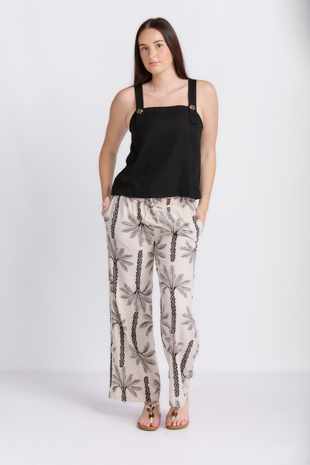 RELAXED STRAIGHT LEG LINEN PRINTED PANTS