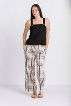 RELAXED STRAIGHT LEG LINEN PRINTED PANTS