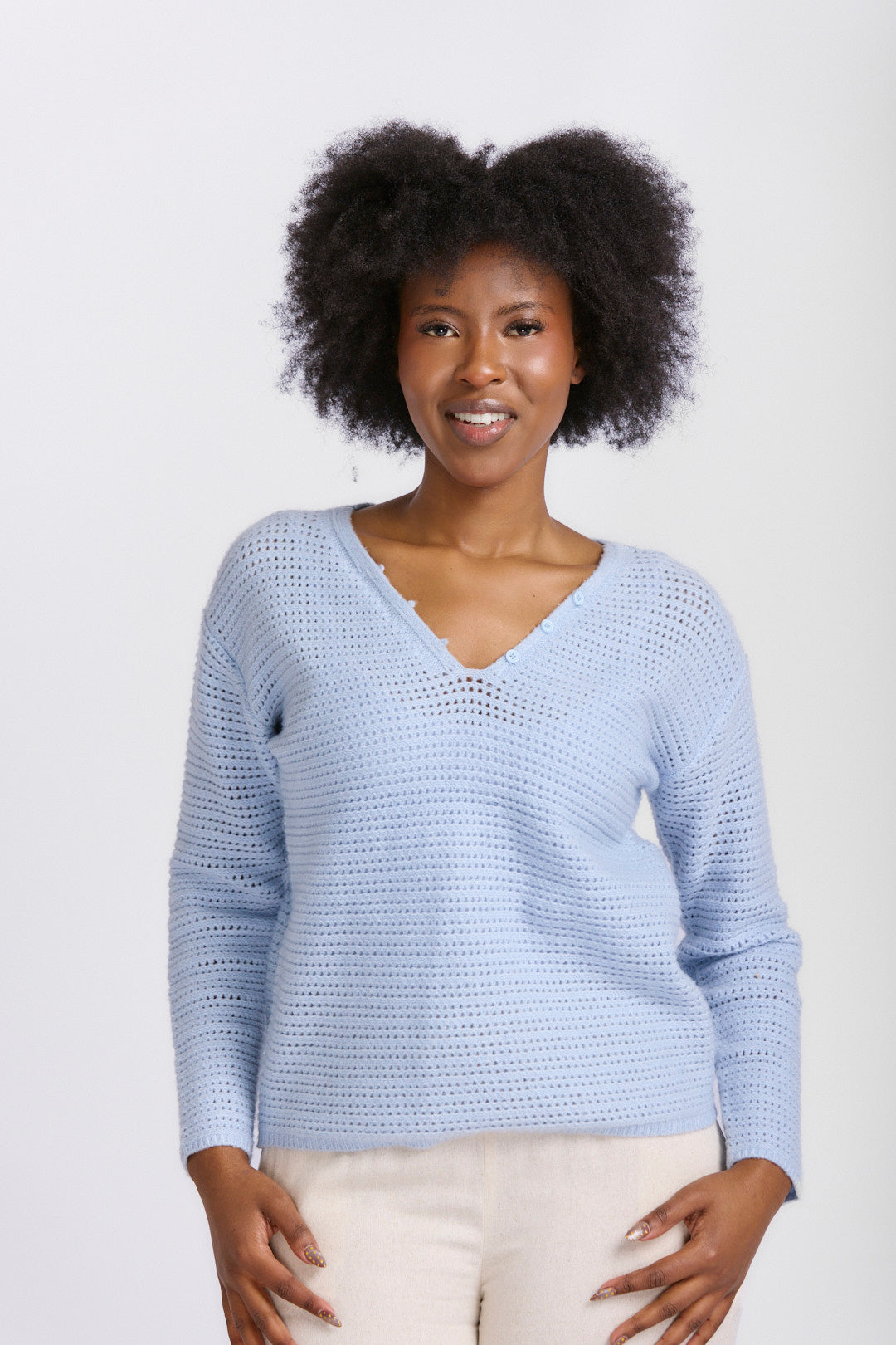 CROCHET V- NECK JERSEY