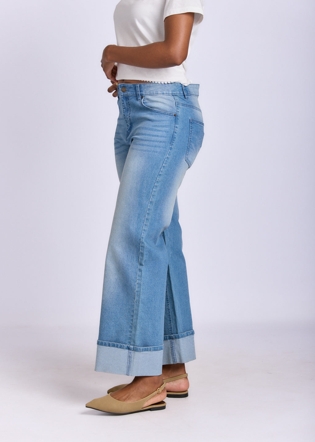 WIDE LEG  TURNUP DENIM JEANS