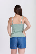 CURVED HEM CHAMBRAY SHORTS