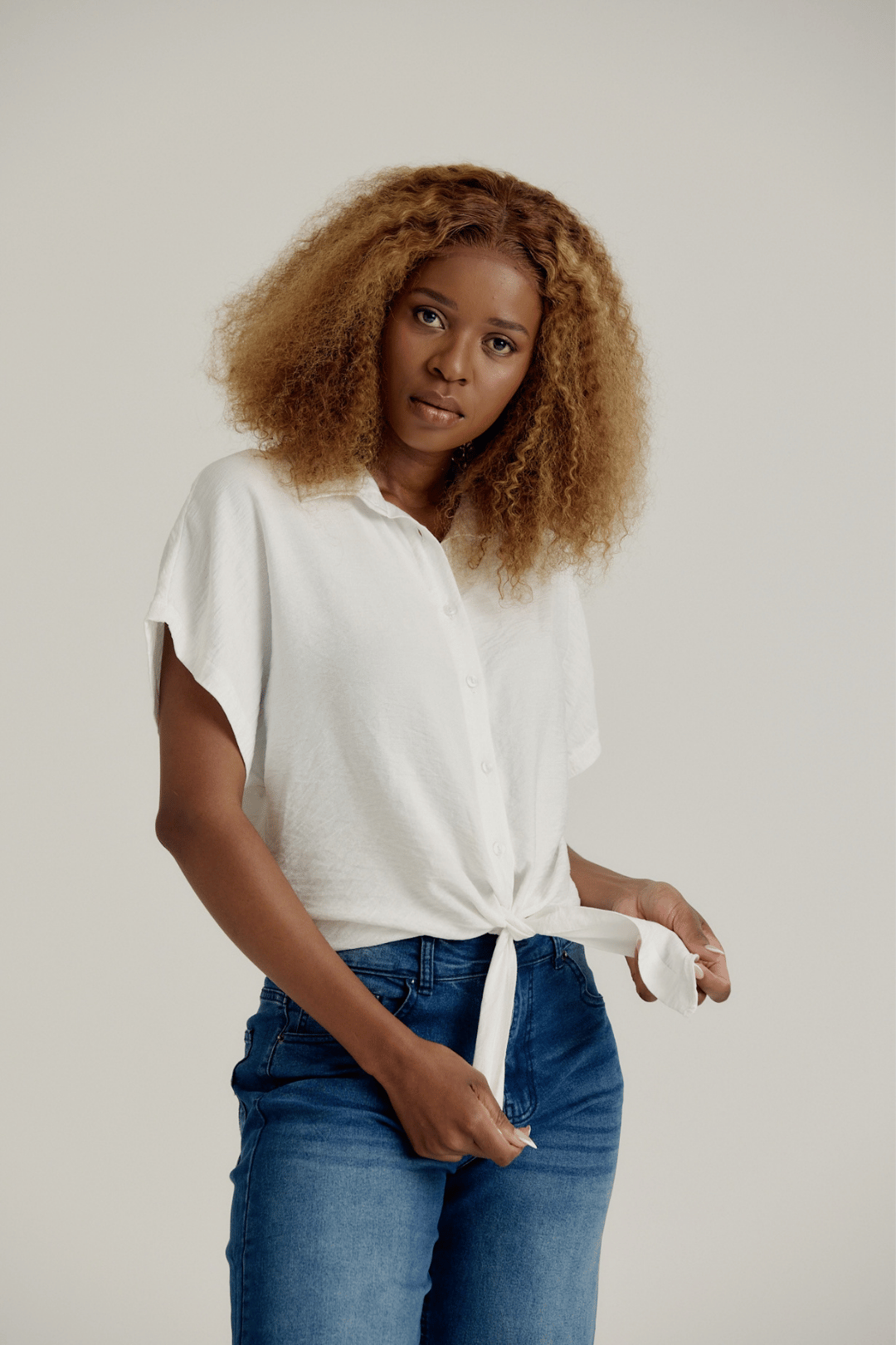 SLOUCHY TIE FRONT SHIRT