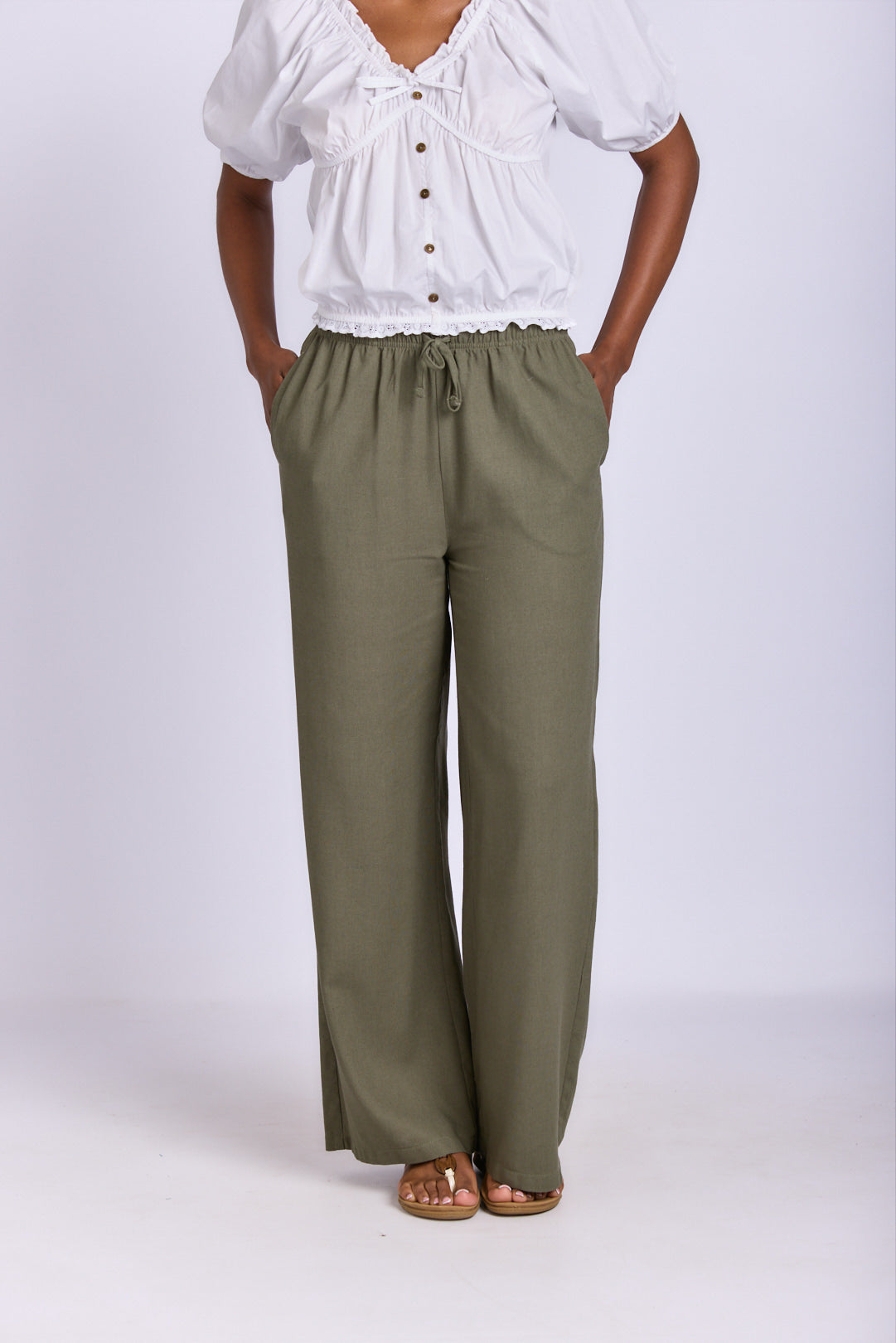 RELAXED STRAIGHT LEG LINEN PANTS