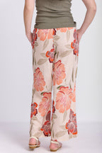 RELAXED STRAIGHT LEG LINEN PRINTED PANTS