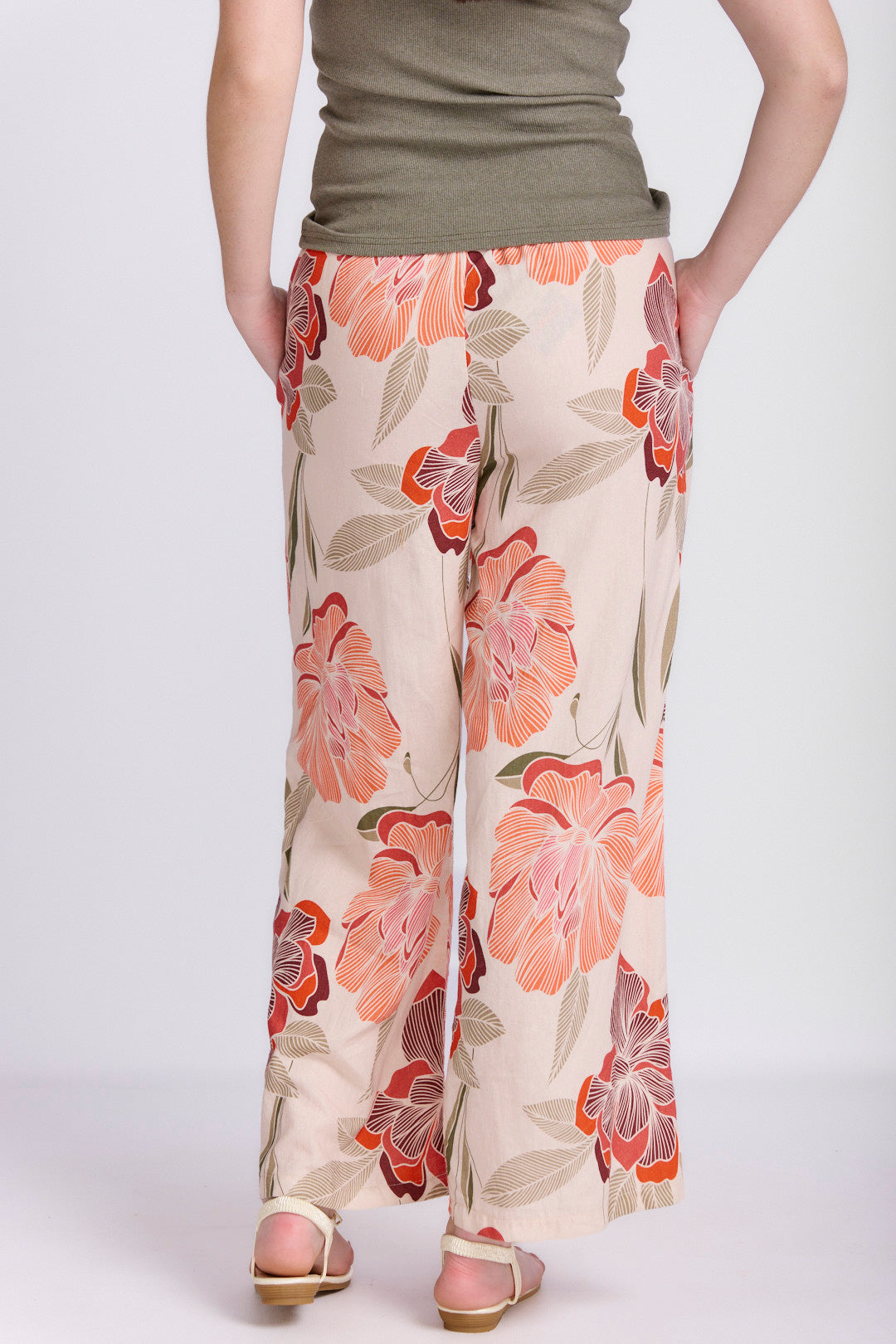 RELAXED STRAIGHT LEG LINEN PRINTED PANTS