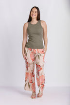 RELAXED STRAIGHT LEG LINEN PRINTED PANTS