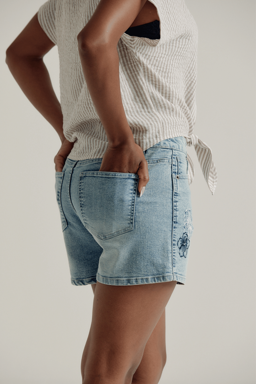 EMBROIDERED DENIM SHORTS