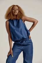 LADIES CHAMBRAY BUBBLE TOP