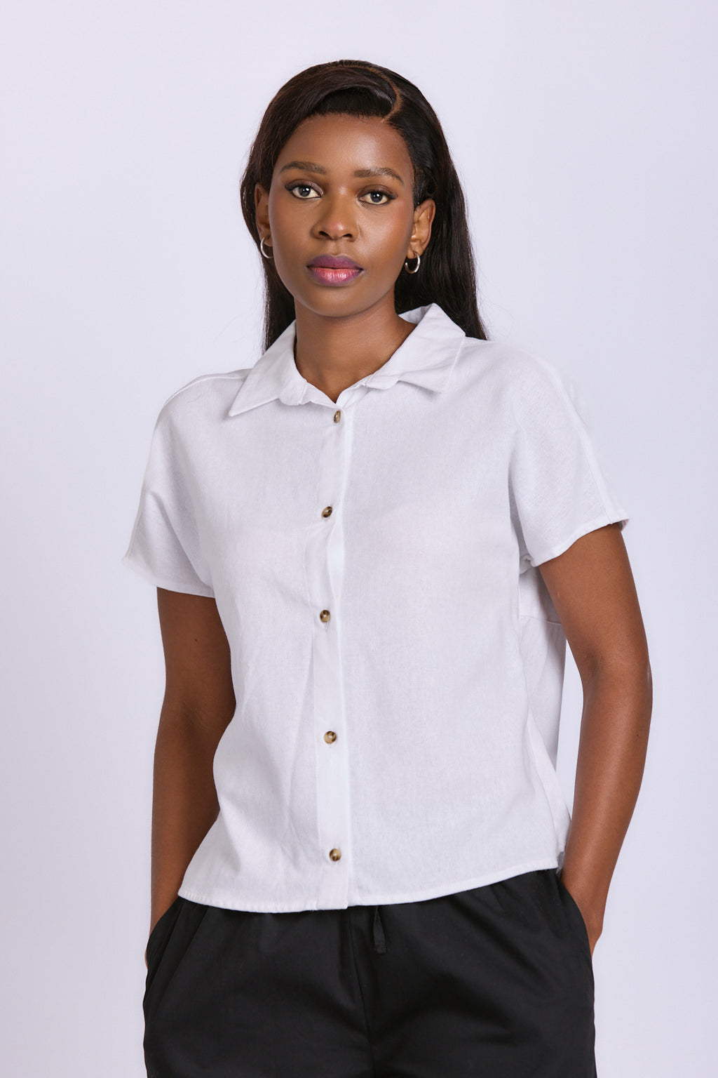SHORT SLEEVE LINEN BLOUSE