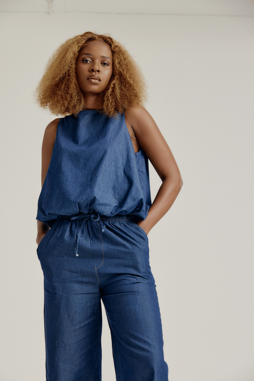 LADIES CHAMBRAY BUBBLE TOP