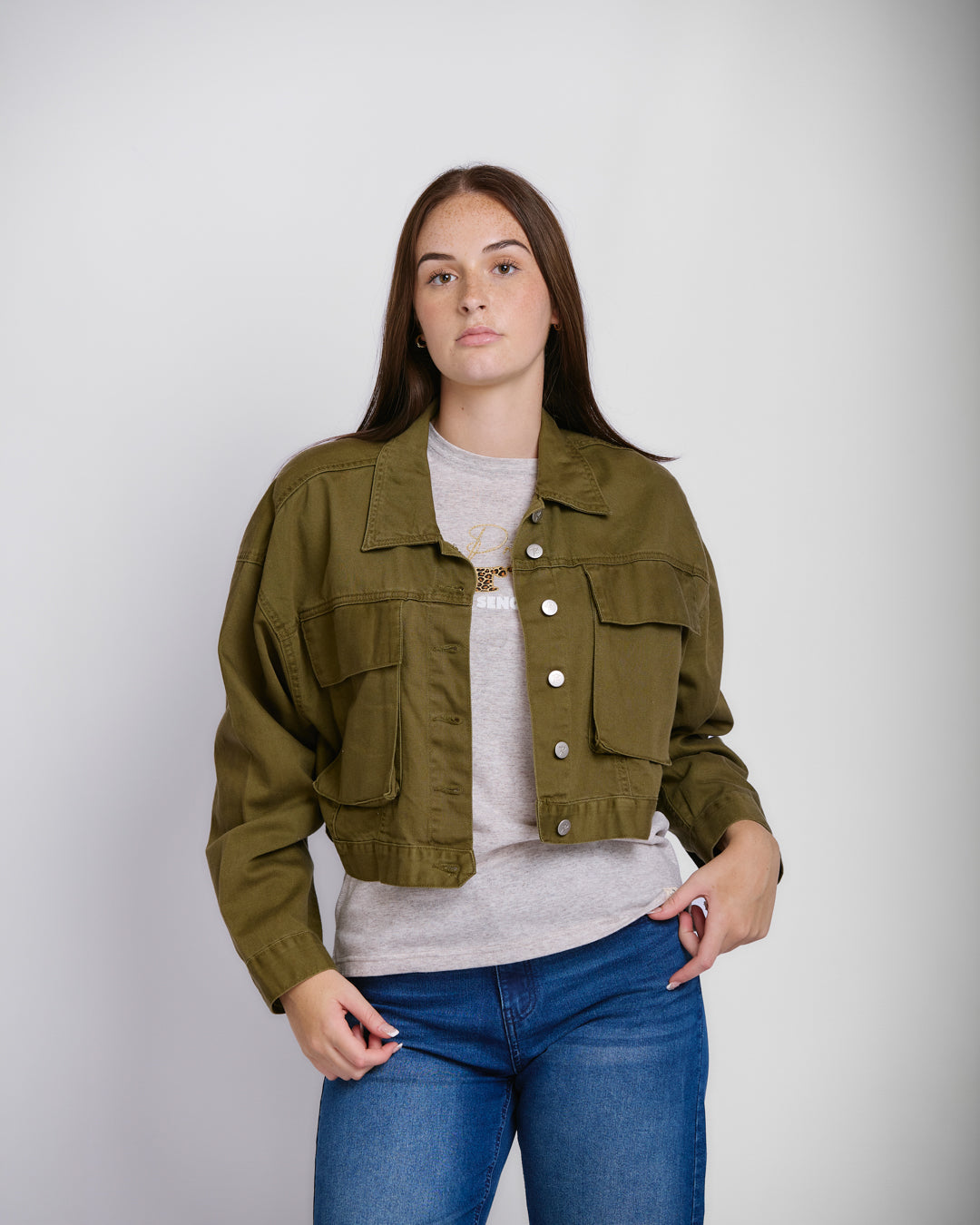 CROP PATCH POCKET TWILL JACKET