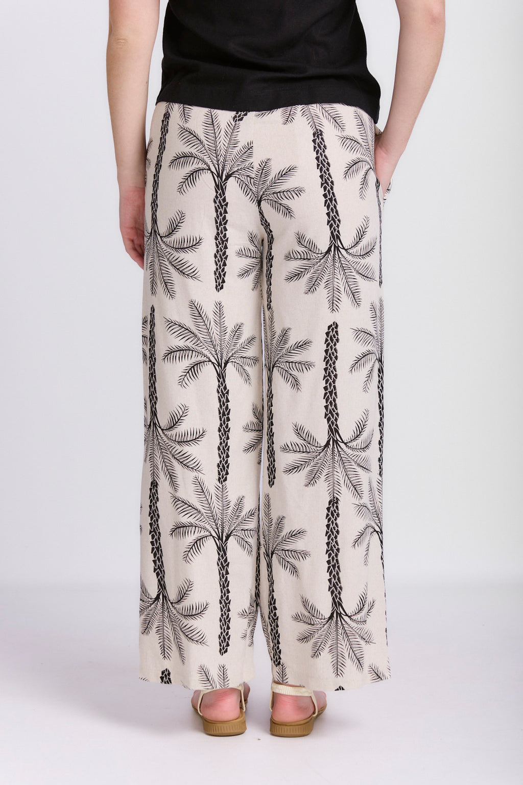 RELAXED STRAIGHT LEG LINEN PRINTED PANTS