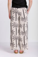 RELAXED STRAIGHT LEG LINEN PRINTED PANTS