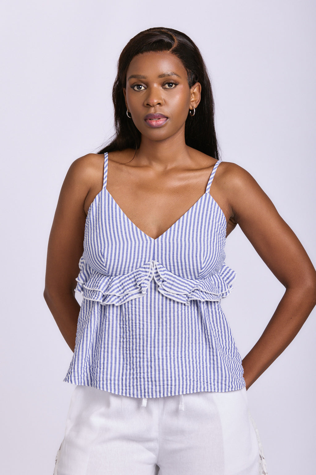 STRAPPY LINEN FRILL TOP