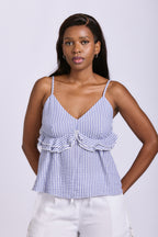 STRAPPY LINEN FRILL TOP