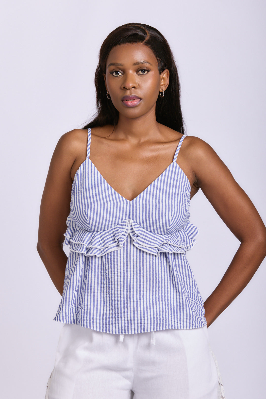 STRAPPY LINEN FRILL TOP