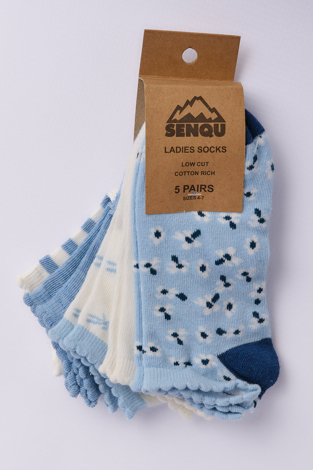 5PK MULTI DESIGN WITH SCALLOPED WELT LOW CUT SOCKS