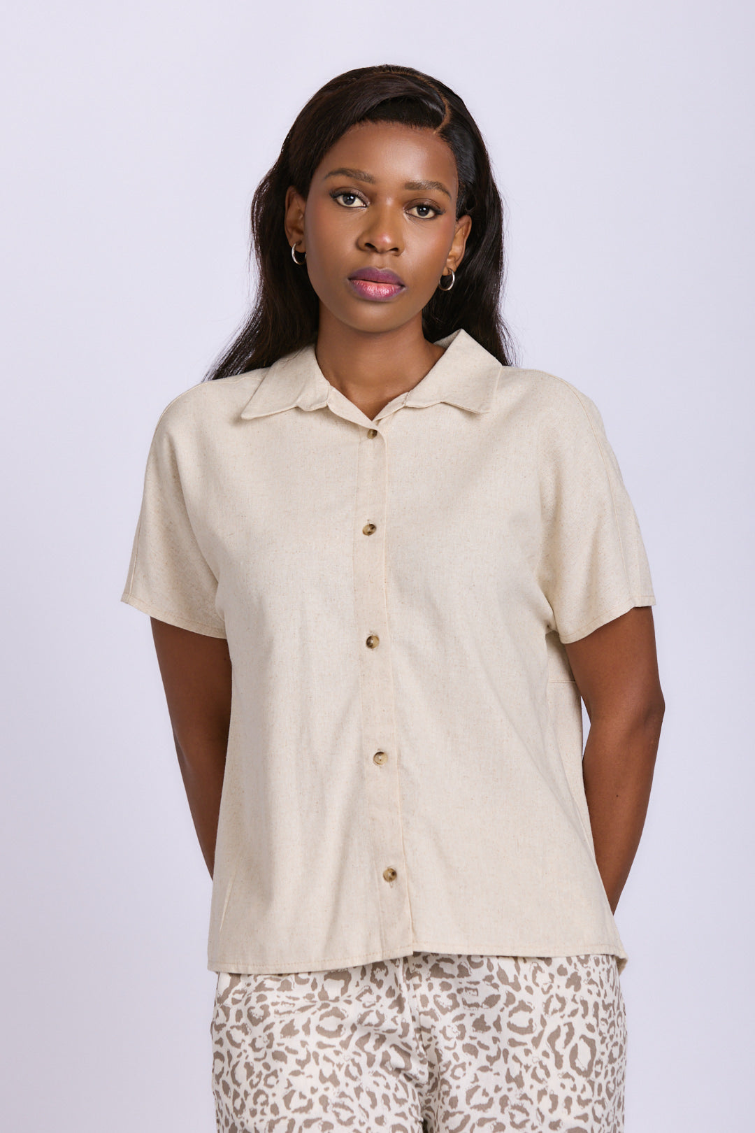SHORT SLEEVE LINEN BLOUSE