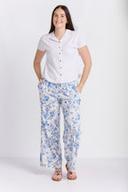 RELAXED STRAIGHT LEG LINEN PRINTED PANTS