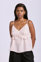 STRAPPY LINEN FRILL TOP