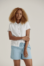 CURVED HEM CHAMBRAY SHORTS