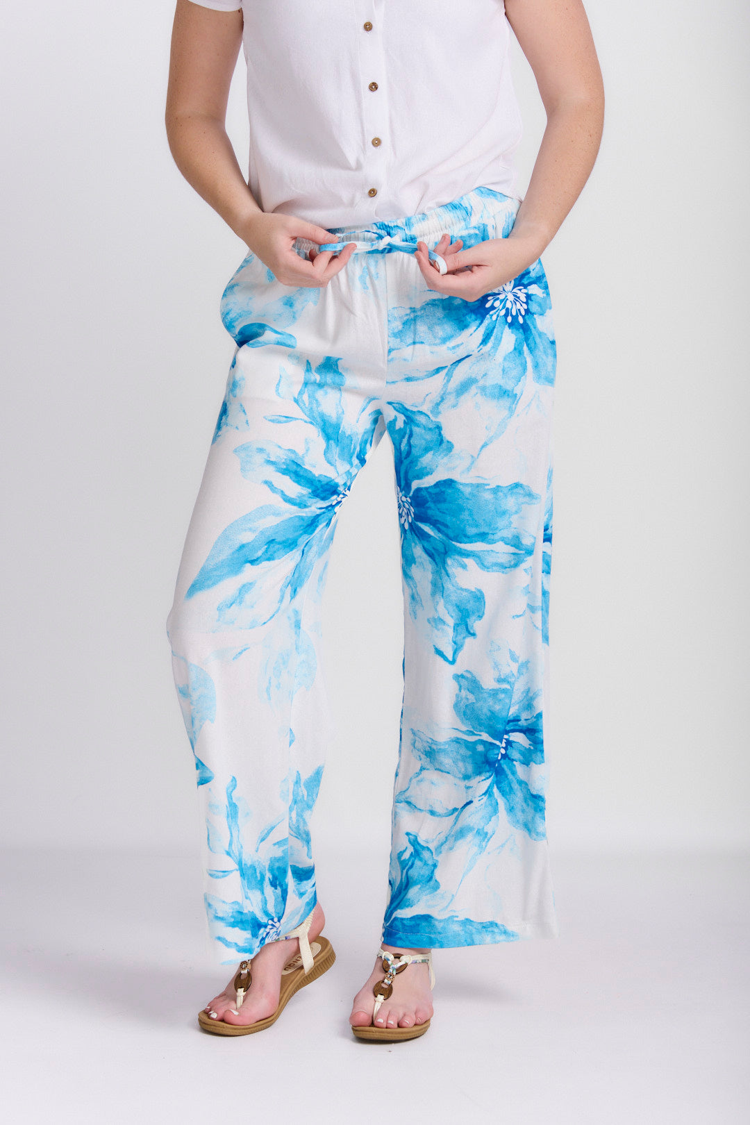 RELAXED STRAIGHT LEG LINEN PRINTED PANTS