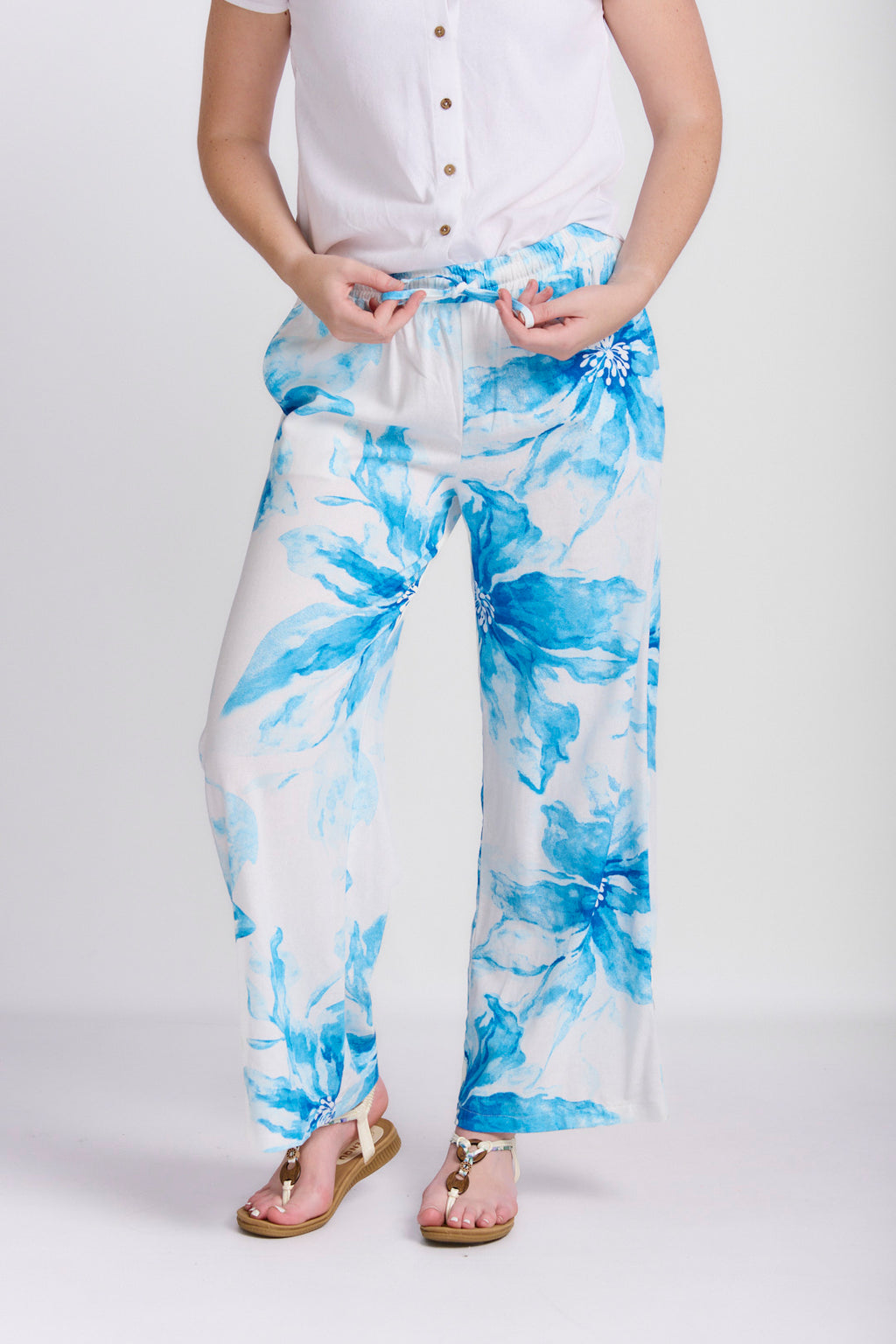 RELAXED STRAIGHT LEG LINEN PRINTED PANTS