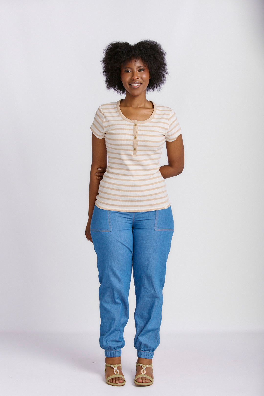 CAP SLEEVE RIB HENLEY TOP