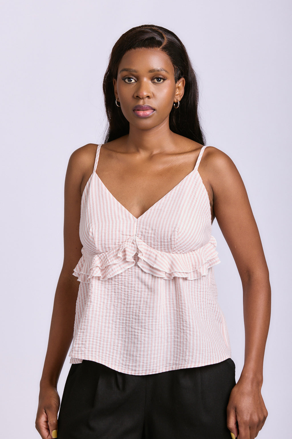 STRAPPY LINEN FRILL TOP