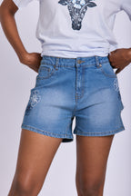 EMBROIDERED DENIM SHORTS