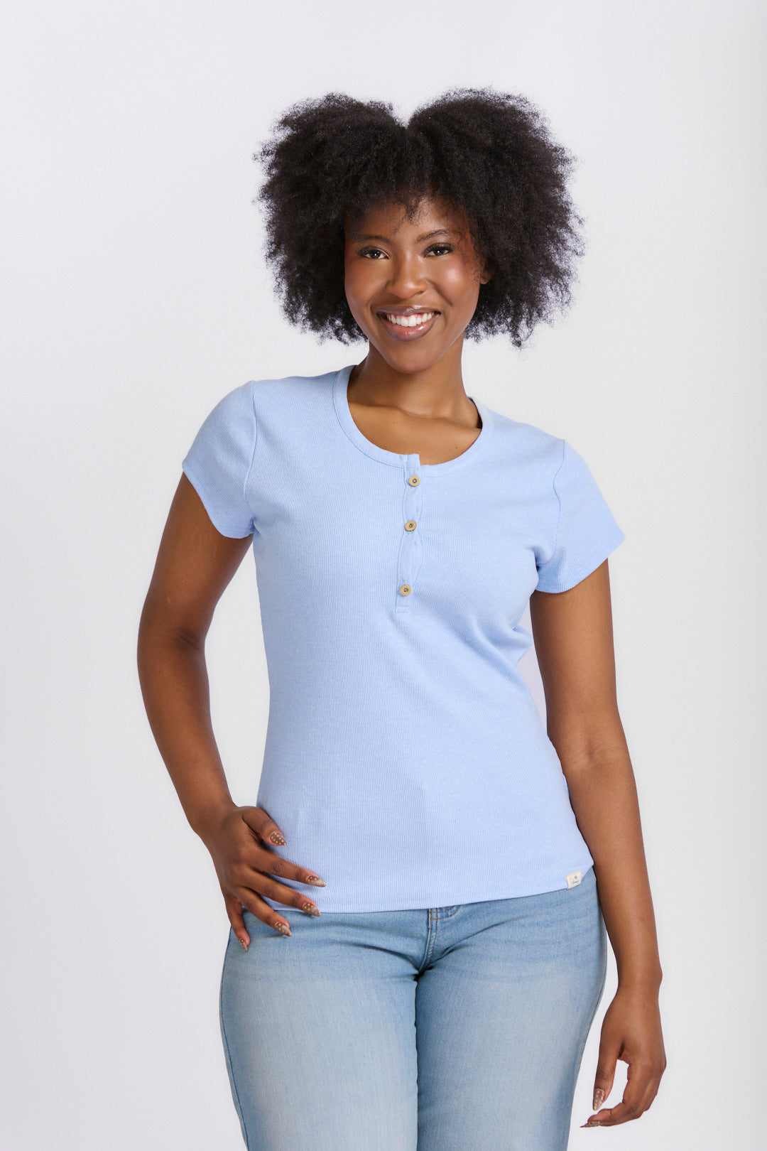 CAP SLEEVE RIB HENLEY TOP