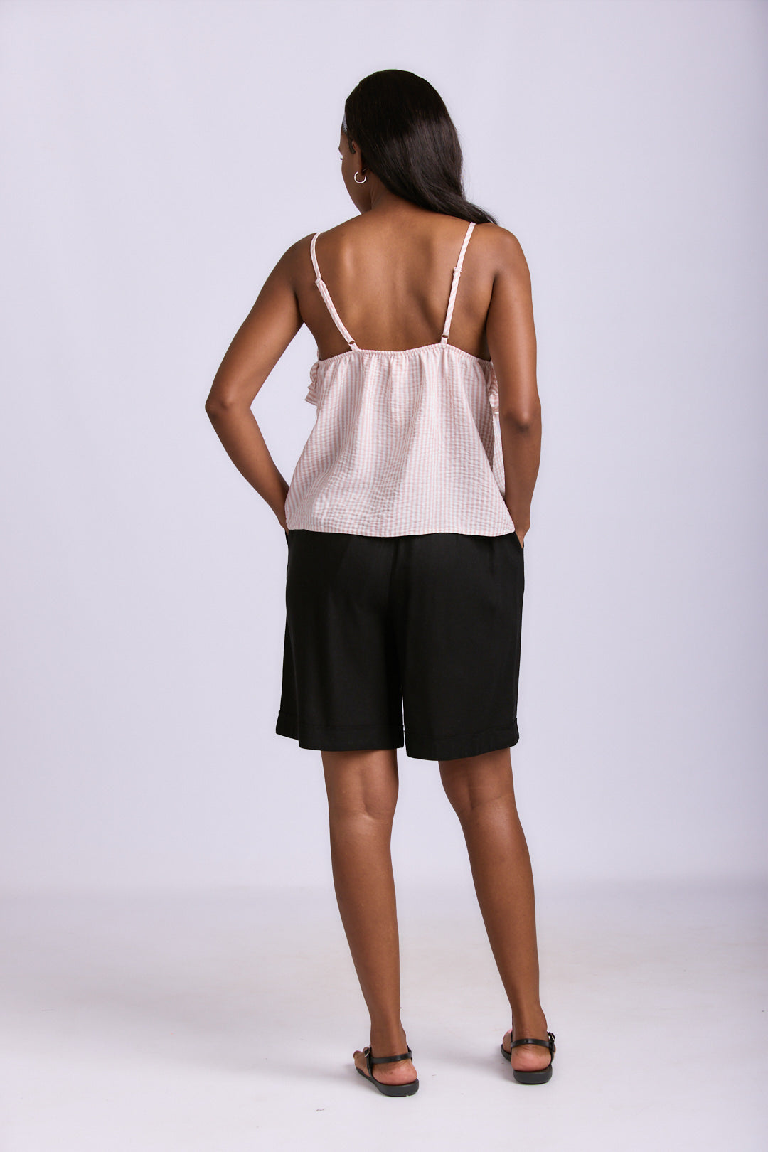 STRAPPY LINEN FRILL TOP