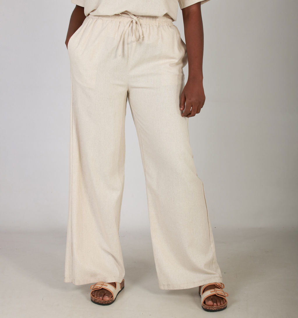 RELAXED WIDE LEG LINEN PANTS – OATMEAL