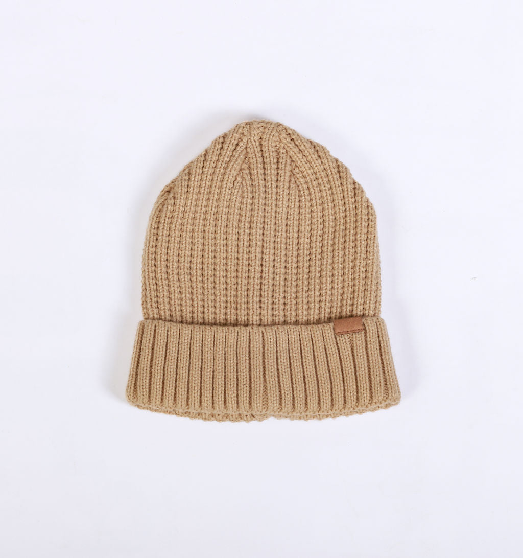 RIB KNIT BEANIE-KHAKI