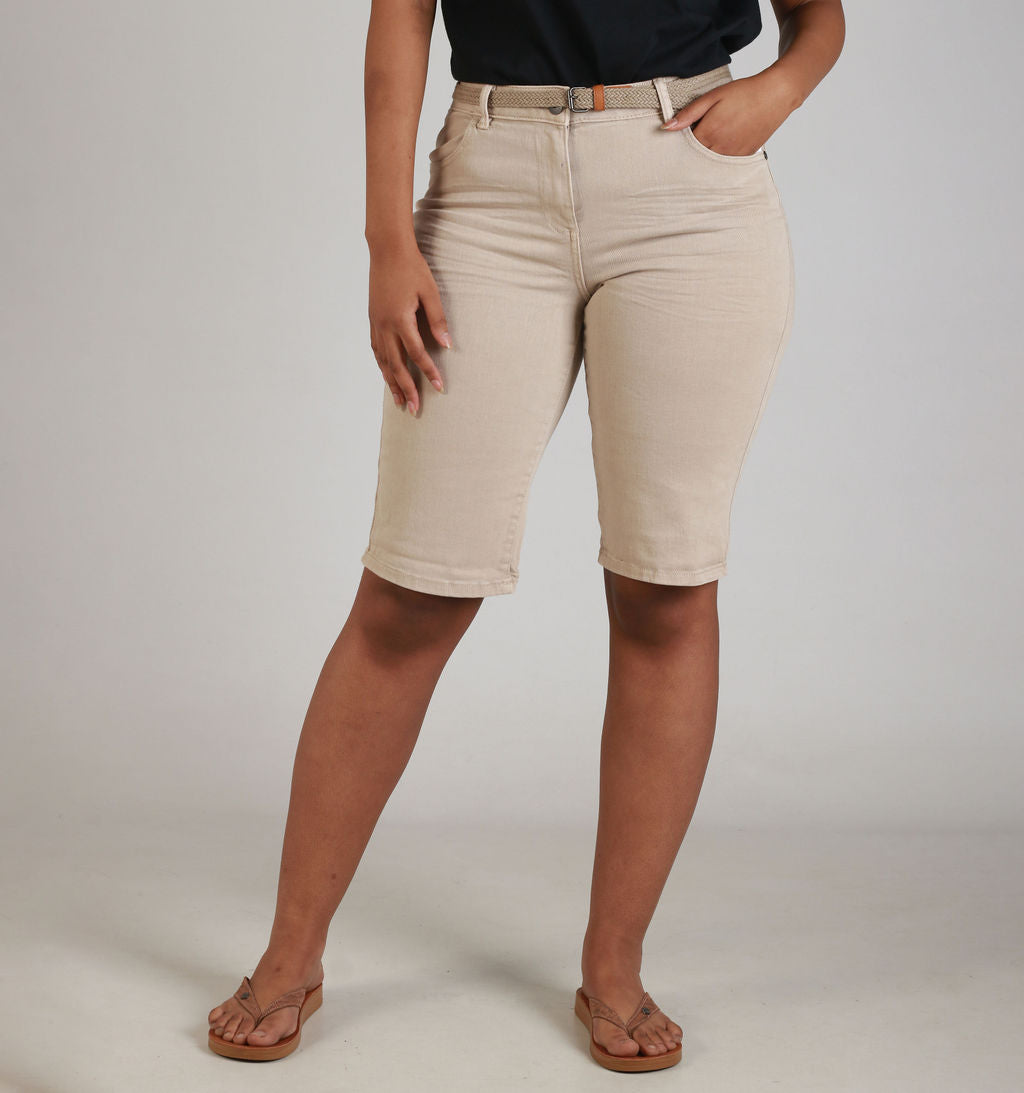 BELTED 5PKT BERMUDA SHORTS BEIGE - Main Image