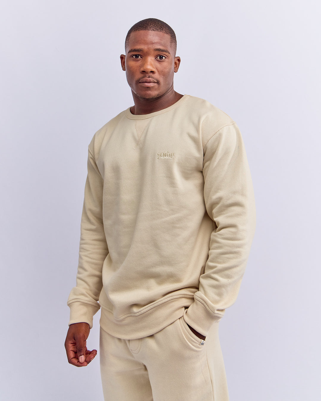 V-NECK INSET SWEATSHIRT - SAND – SenquOnline