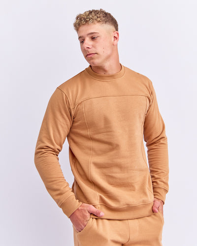 SPLIT FRONT CORE SWEATSHIRT - TAN – SenquOnline