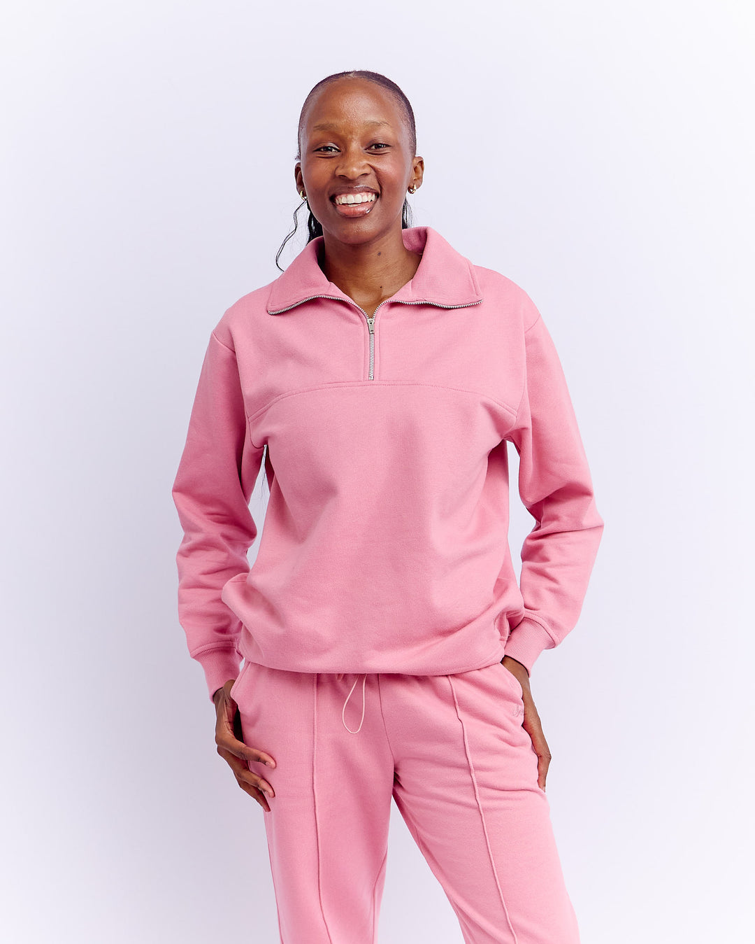 1/4 ZIP TUNNEL SWEAT TOP - PINK – SenquOnline