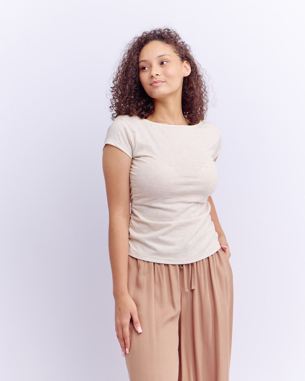 BOAT NECK CAP SLEEVE TOP