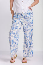 RELAXED STRAIGHT LEG LINEN PRINTED PANTS