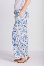 RELAXED STRAIGHT LEG LINEN PRINTED PANTS