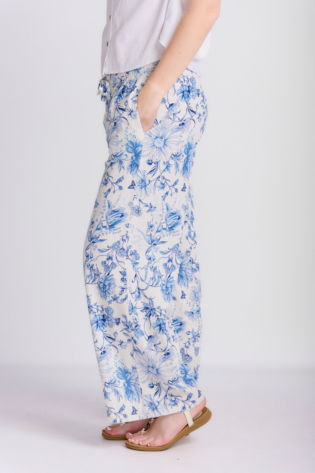 RELAXED STRAIGHT LEG LINEN PRINTED PANTS