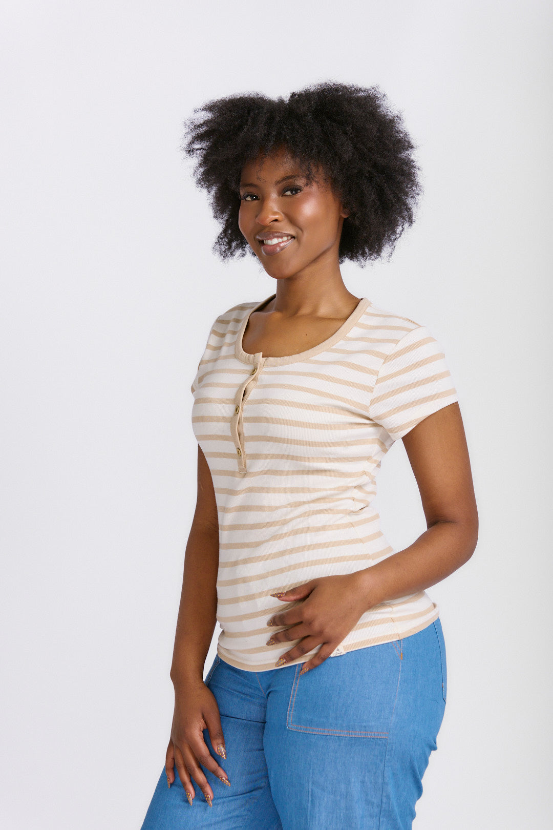 CAP SLEEVE RIB HENLEY TOP