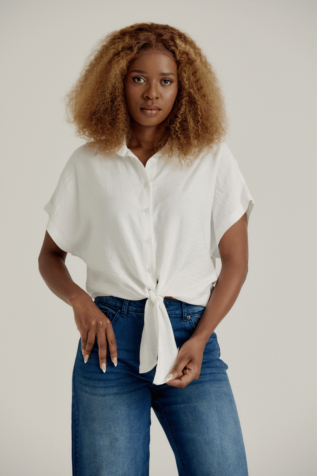 SLOUCHY TIE FRONT SHIRT