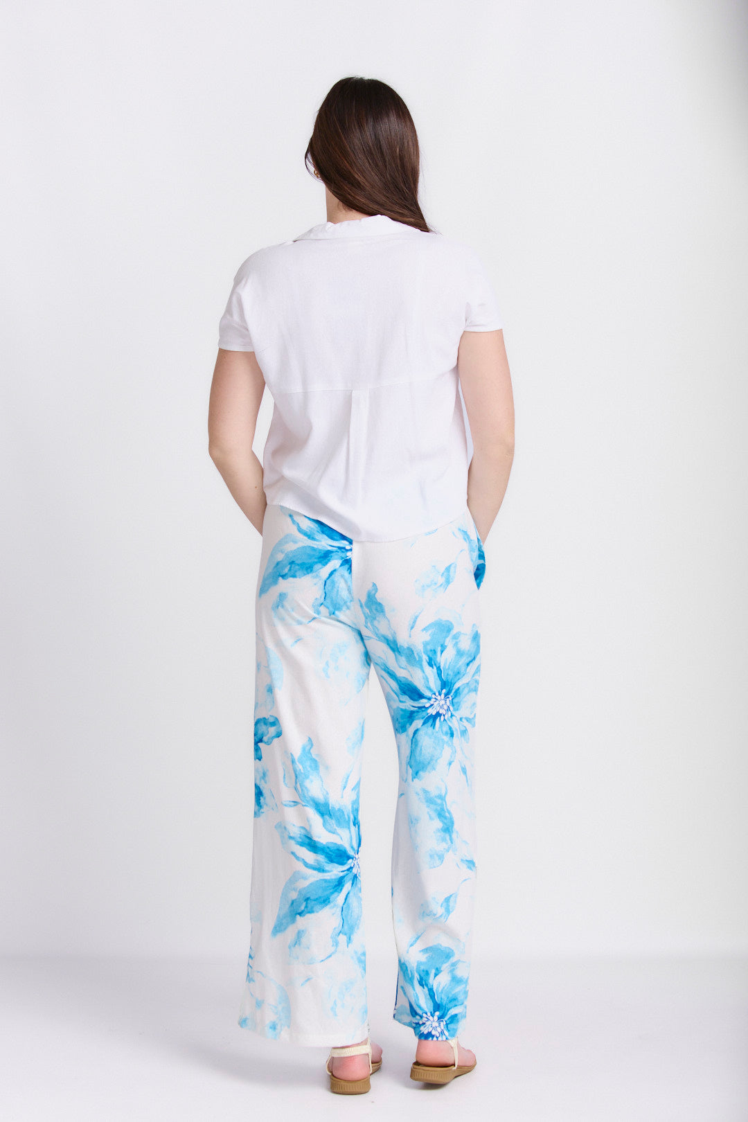 RELAXED STRAIGHT LEG LINEN PRINTED PANTS