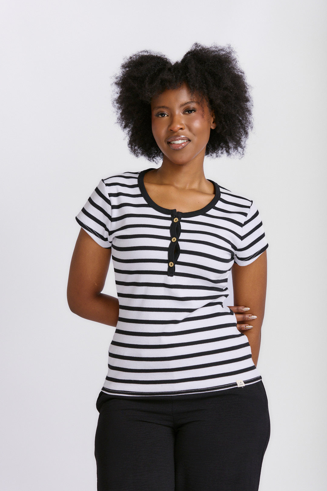 CAP SLEEVE RIB HENLEY TOP