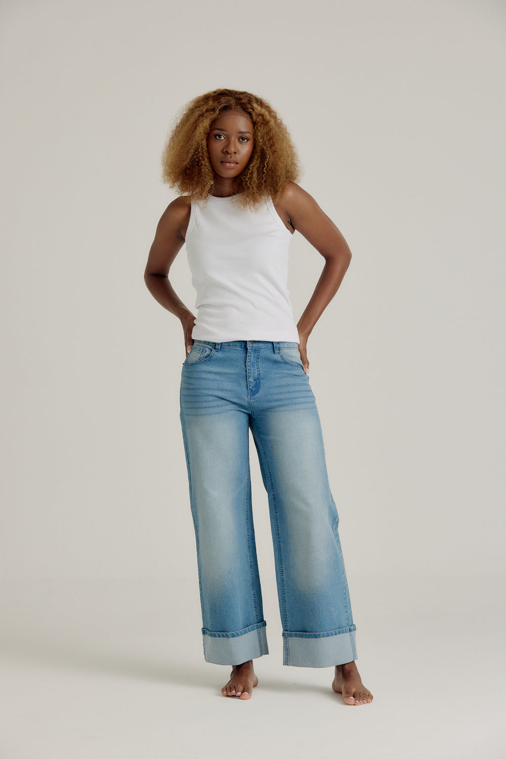 WIDE LEG  TURNUP DENIM JEANS
