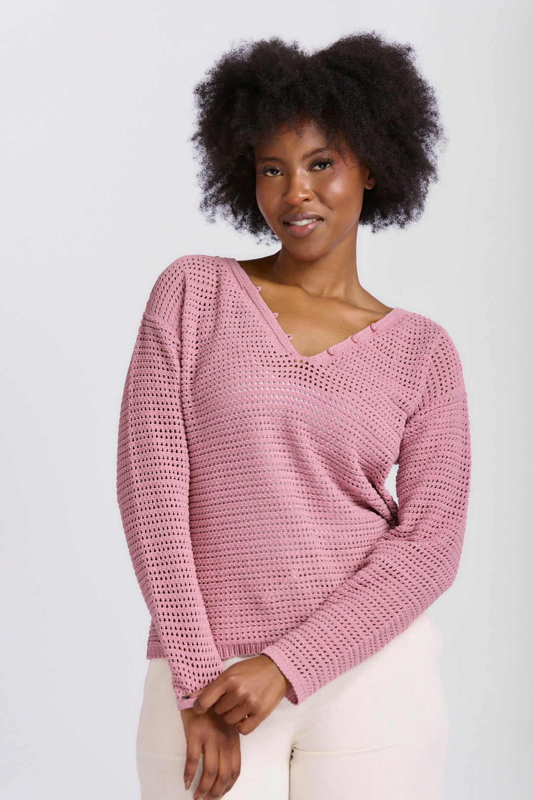 CROCHET V- NECK JERSEY